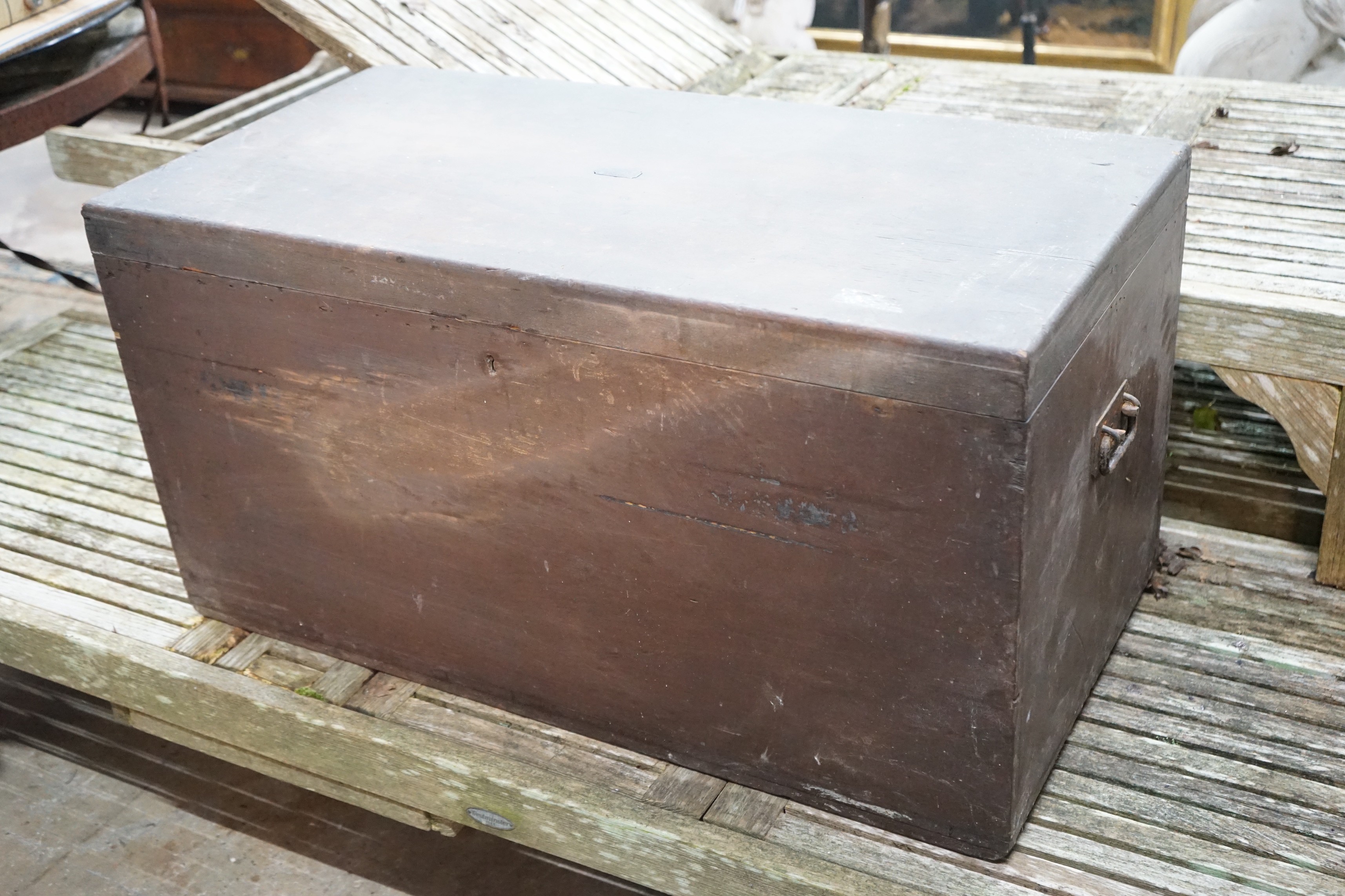 A Victorian pine trunk, length 91cm, depth 47cm, height 47cm